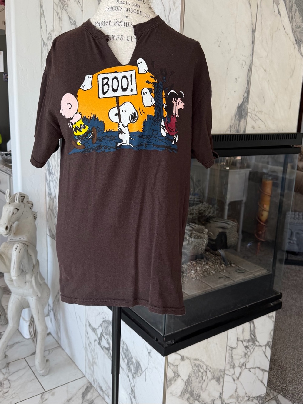 Vintage Peanuts Brown Halloween 'Boo!' Short Sleeve Tee M - Picture 2 of 7